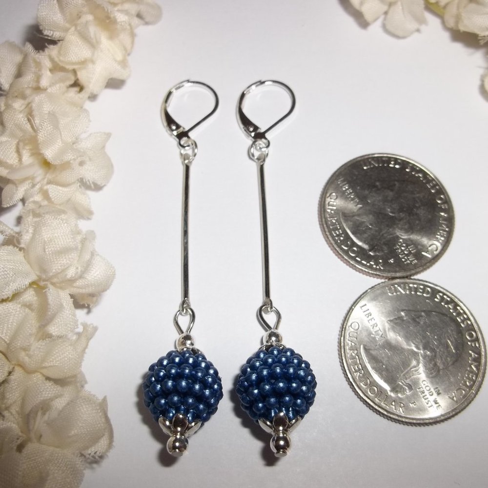 Long Blue Pearl Earring Bar Stick Jewelry NWT 6495 - Picture 3 of 10